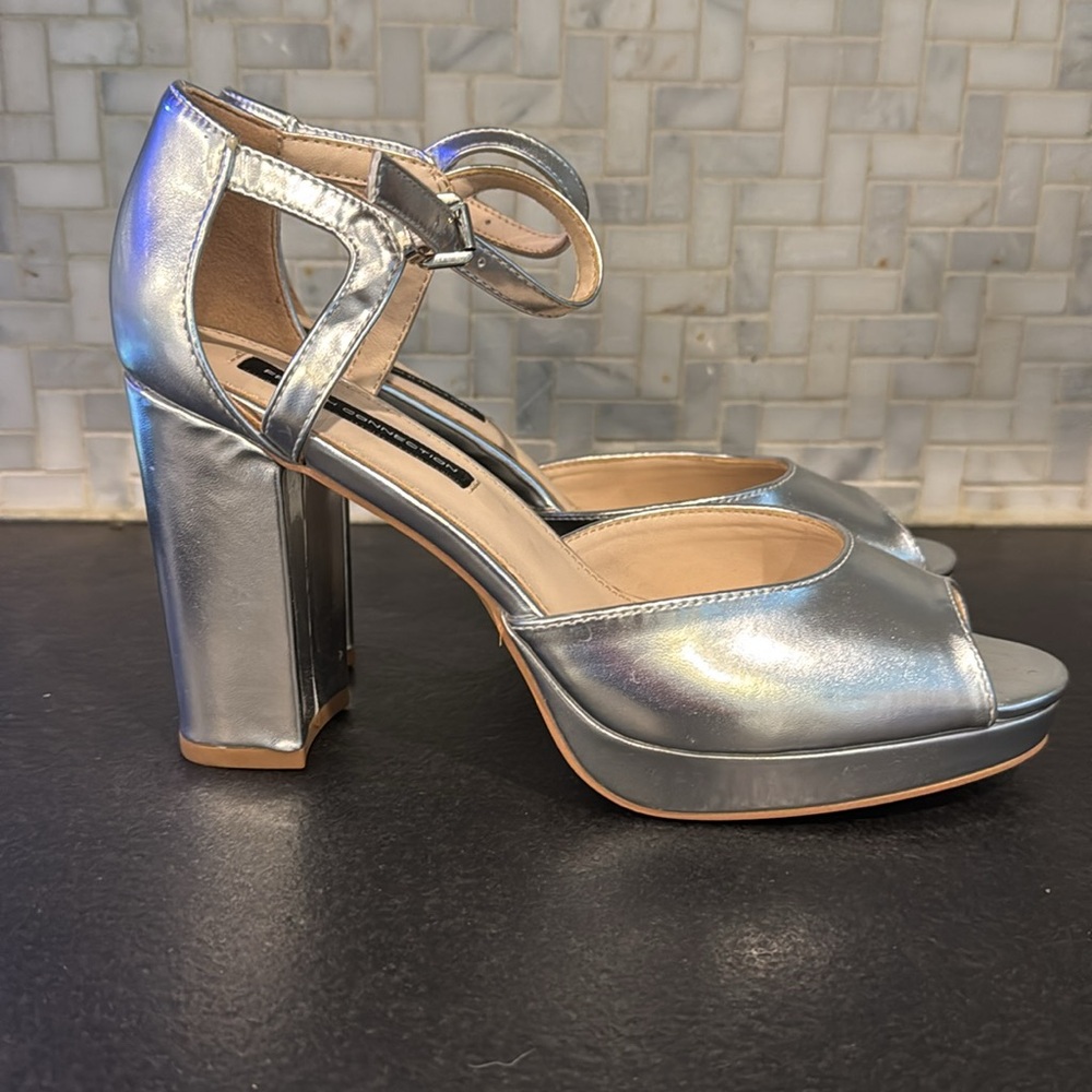 French Connection Silver Platform Peep Toe Pumps … - image 3